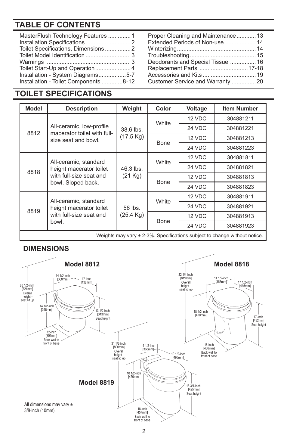 Dometic SeaLand 8812 User Manual | Page 2 / 20