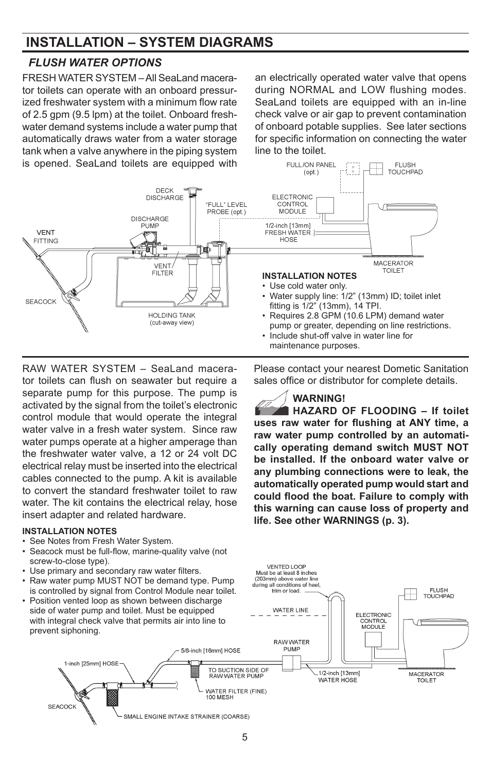 Installation – system diagrams | Dometic SeaLand 8812 User Manual | Page 5 / 20