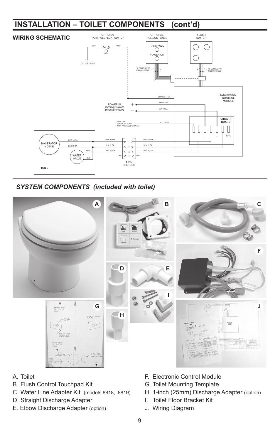 Installation – toilet components (cont’d) | Dometic SeaLand 8812 User Manual | Page 9 / 20