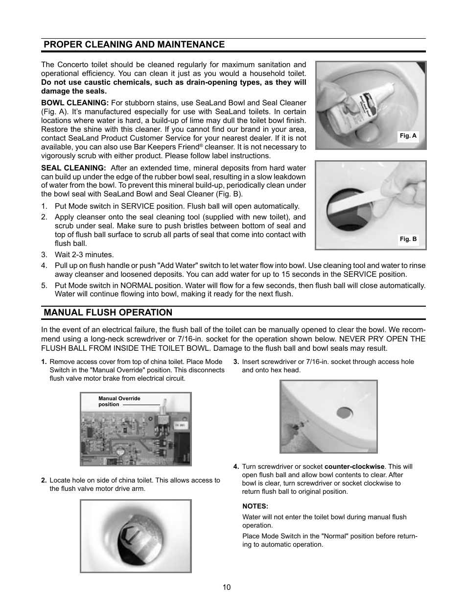 Proper cleaning and maintenance, Manual flush operation | Dometic 3400 User Manual | Page 10 / 20