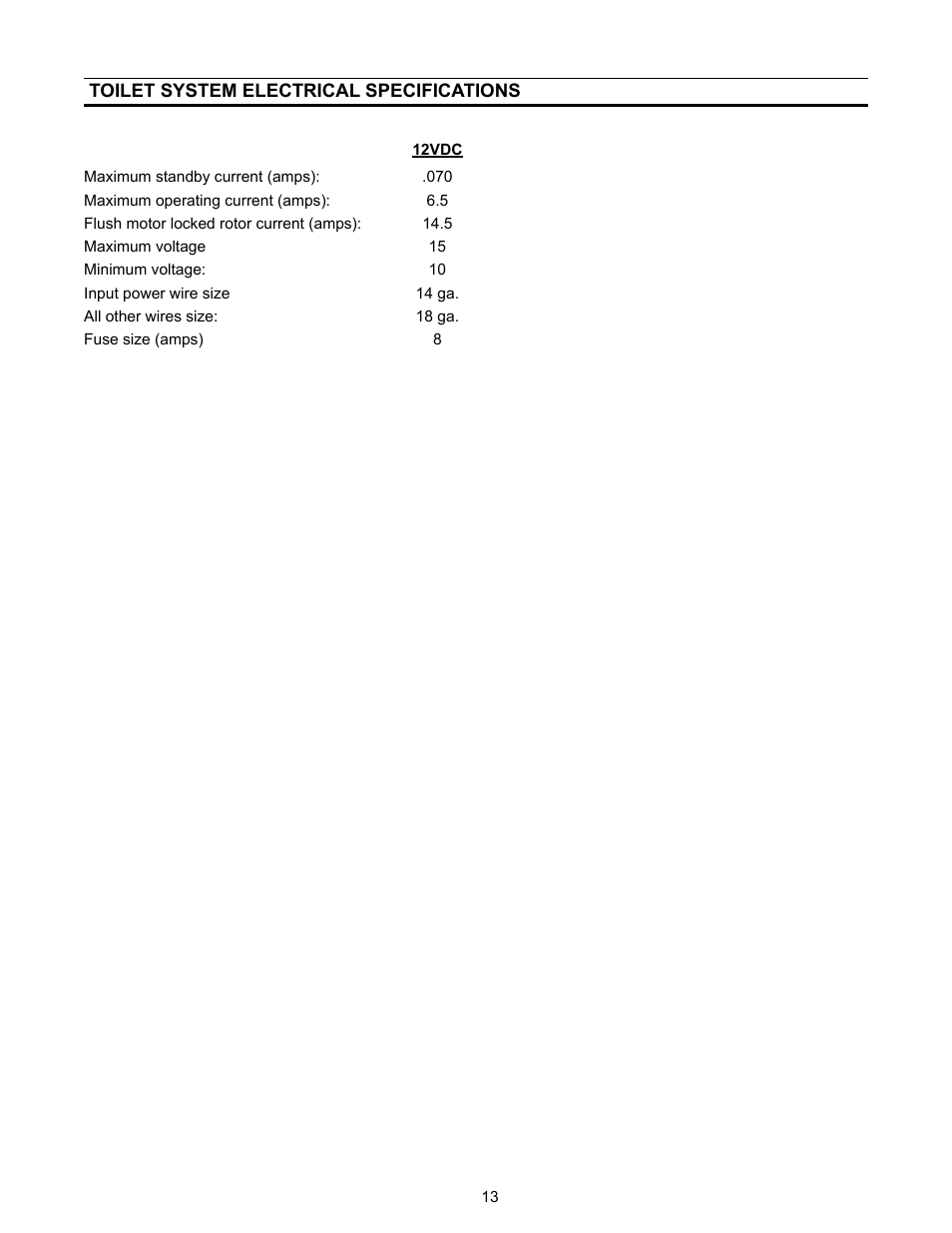 Electrical specifications | Dometic 3400 User Manual | Page 13 / 20