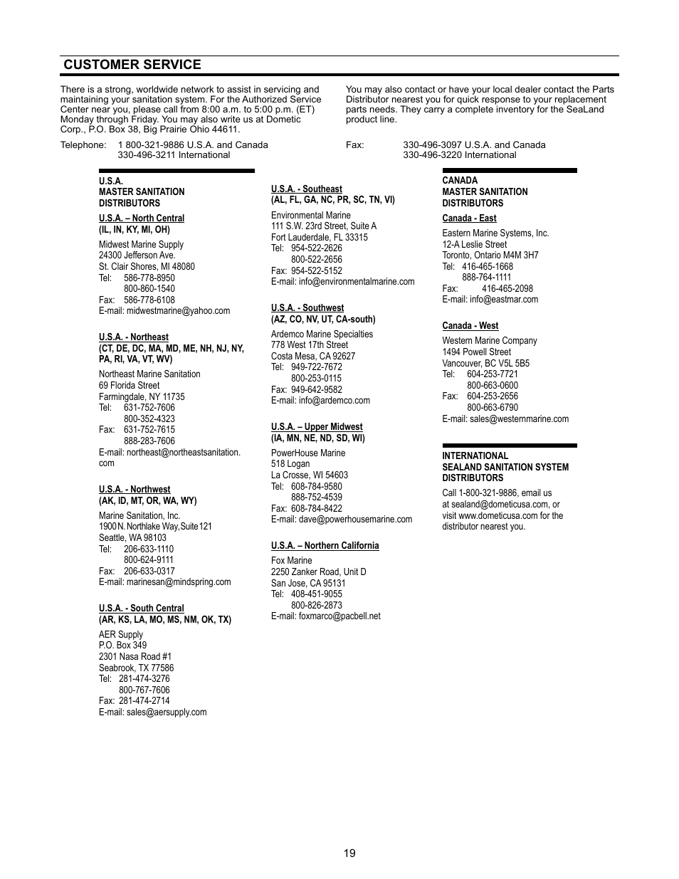 Customer service | Dometic 3400 User Manual | Page 19 / 20