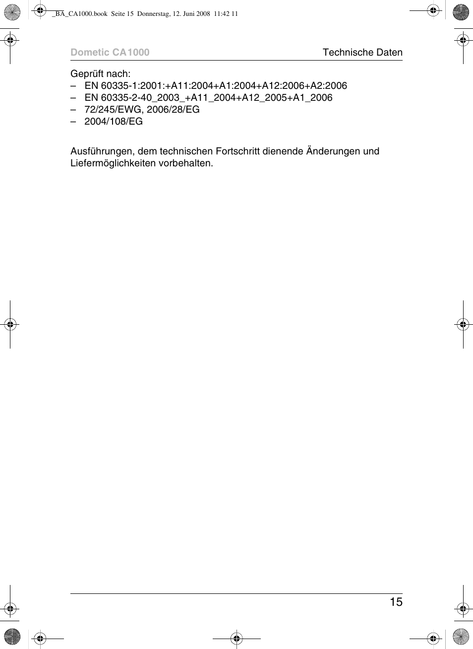 Dometic CA1000 User Manual | Page 15 / 124