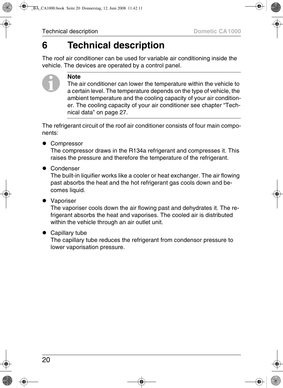 6technical description | Dometic CA1000 User Manual | Page 20 / 124