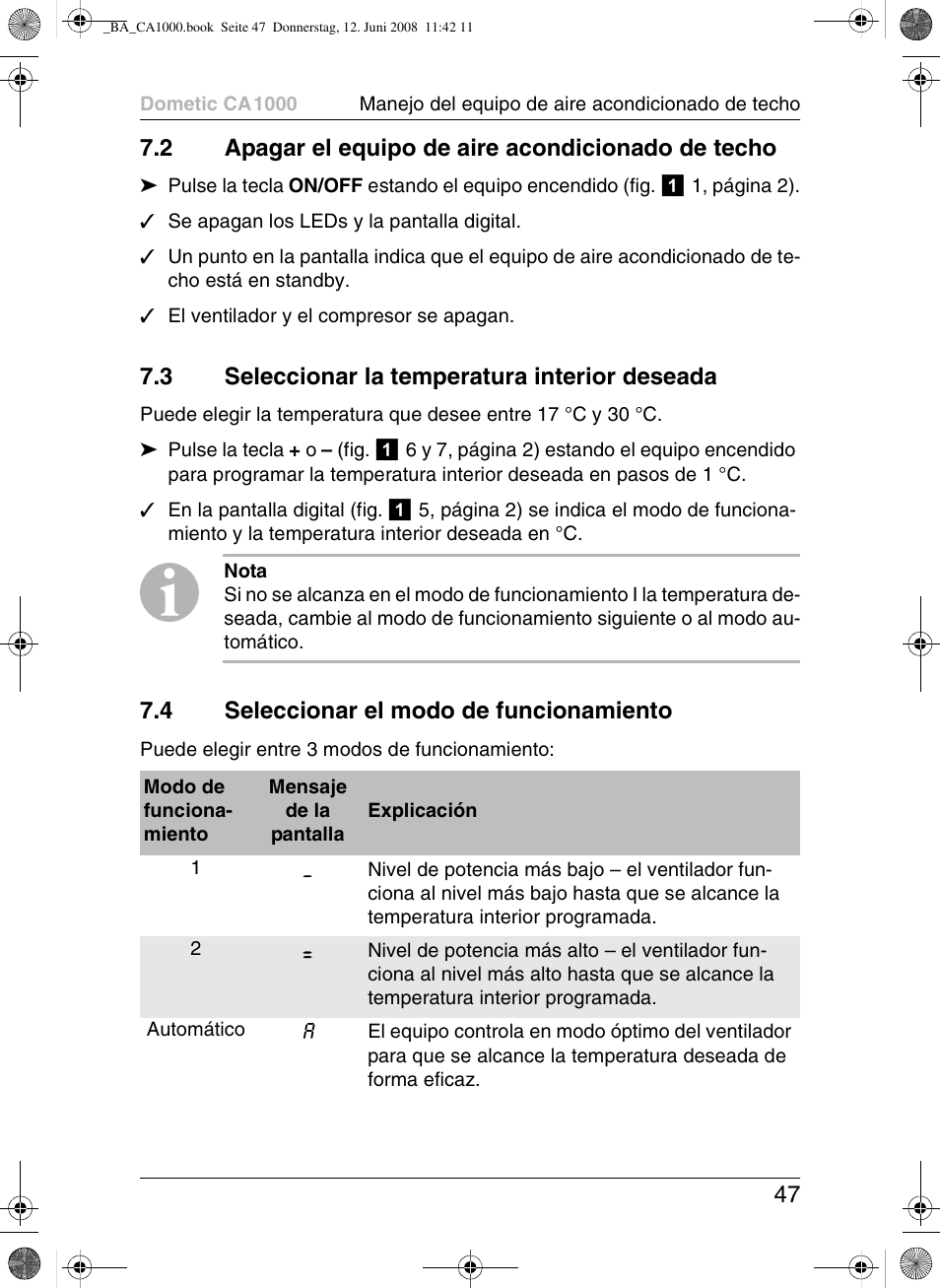 Dometic CA1000 User Manual | Page 47 / 124