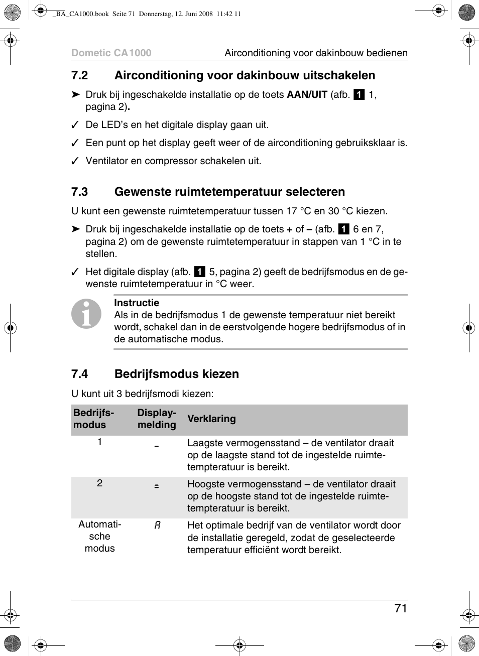 Dometic CA1000 User Manual | Page 71 / 124