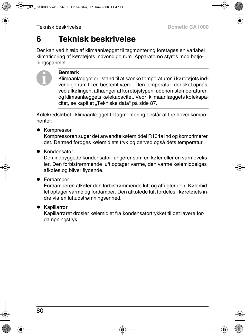 6teknisk beskrivelse | Dometic CA1000 User Manual | Page 80 / 124