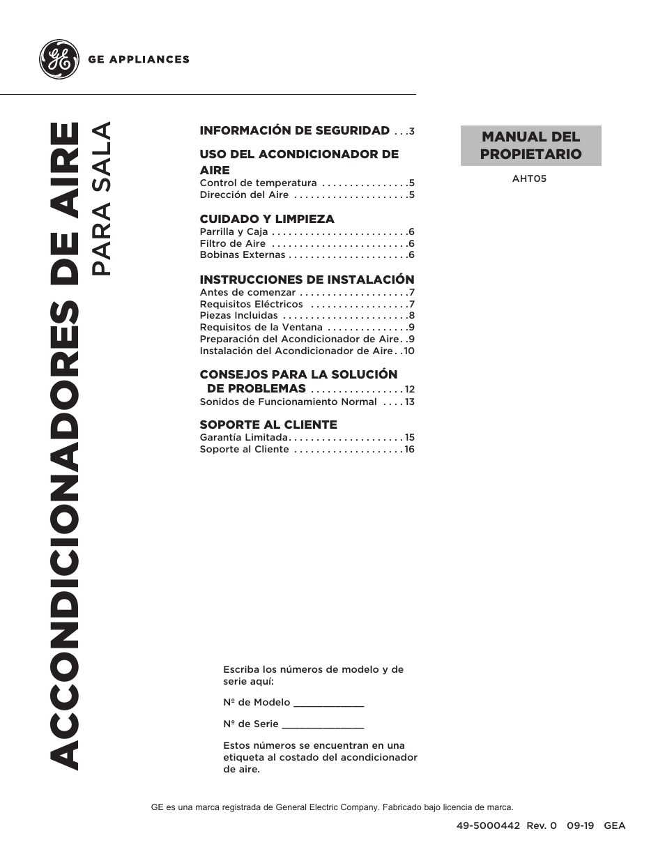 5000442_sp_review02, Accondicionadores de aire, Para sala | Manual del propietario | GE 5,000 BTU Window Air Conditioner Owners Guide User Manual | Page 17 / 32