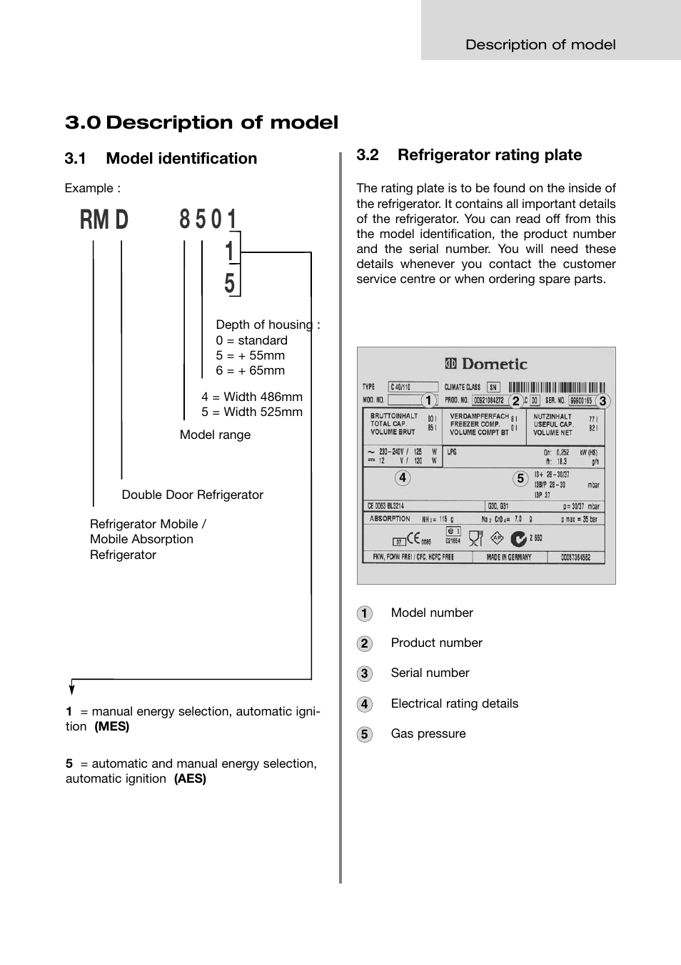 0 description of model | Dometic ABSORPTION RMD 8555 User Manual | Page 7 / 24