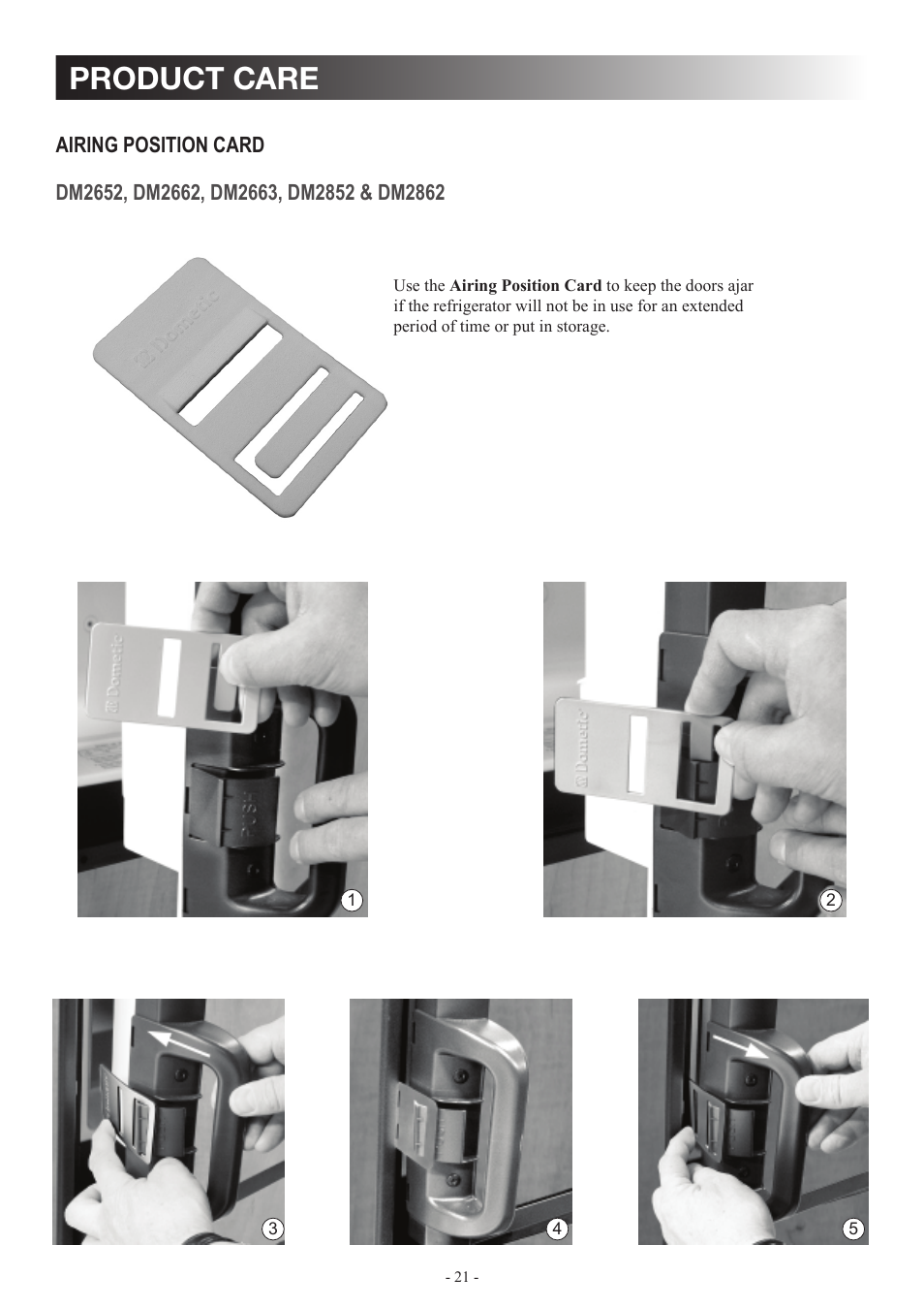 Product care | Dometic DM2862 User Manual | Page 21 / 40