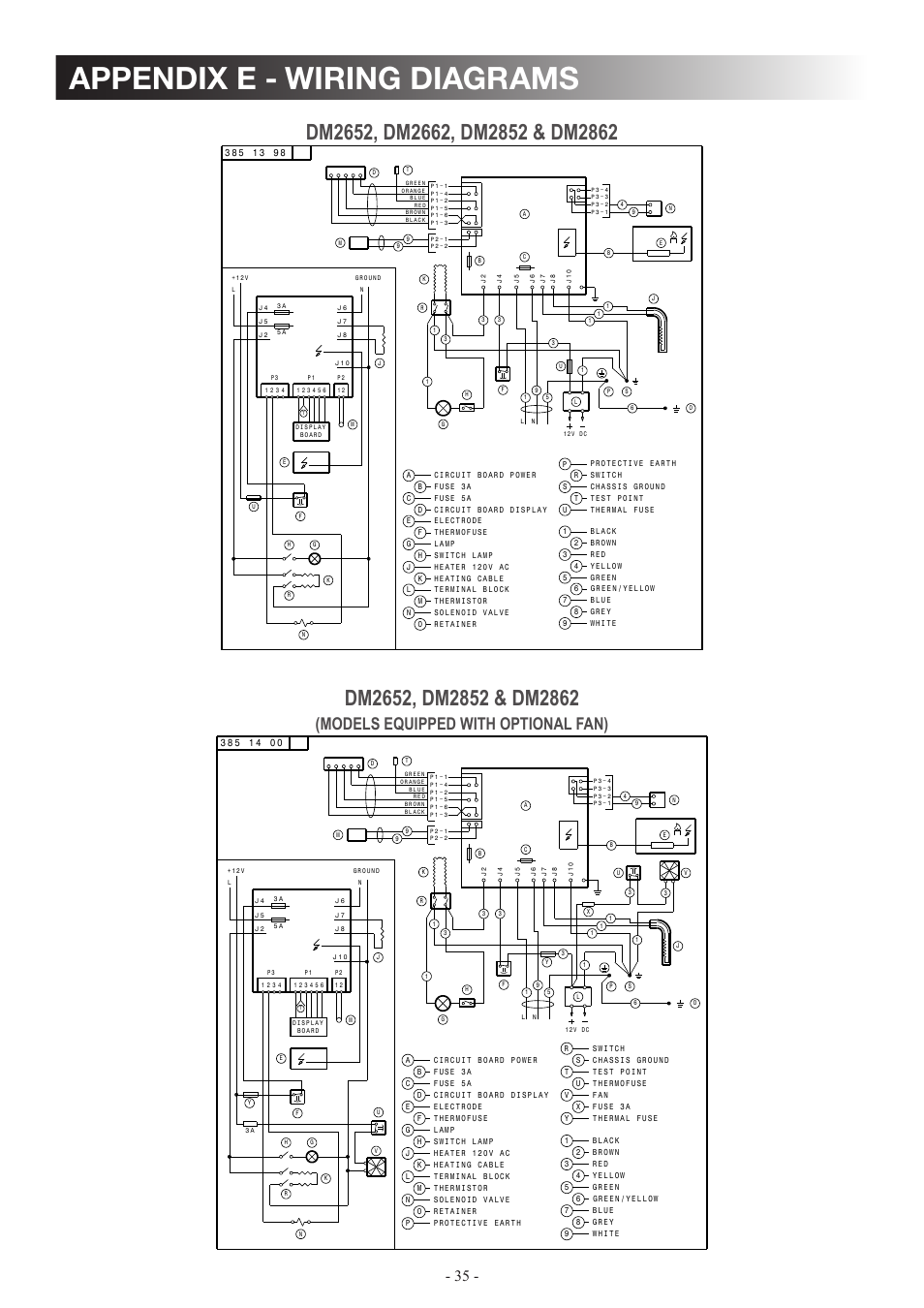 Appendix e - wiring diagrams, Models equipped with optional fan) | Dometic DM2862 User Manual | Page 35 / 40