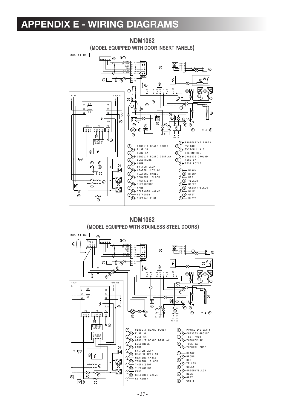Appendix e - wiring diagrams, Ndm1062, Model equipped with stainless steel doors | Model equipped with door insert panels | Dometic DM2862 User Manual | Page 37 / 40