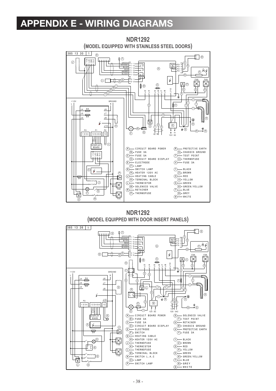 Appendix e - wiring diagrams, Ndr1292, Model equipped with stainless steel doors | Model equipped with door insert panels | Dometic DM2862 User Manual | Page 38 / 40