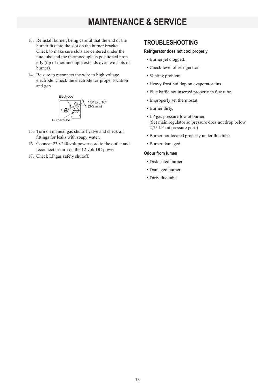 Maintenance & service, Troubleshooting | Dometic RM2553 User Manual | Page 13 / 16