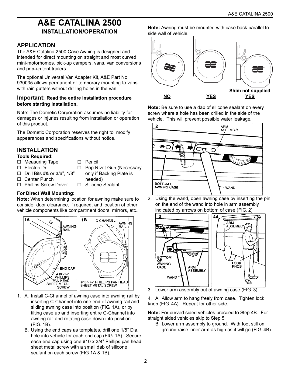 A&e catalina 2500 | Dometic 2500 User Manual | Page 2 / 8