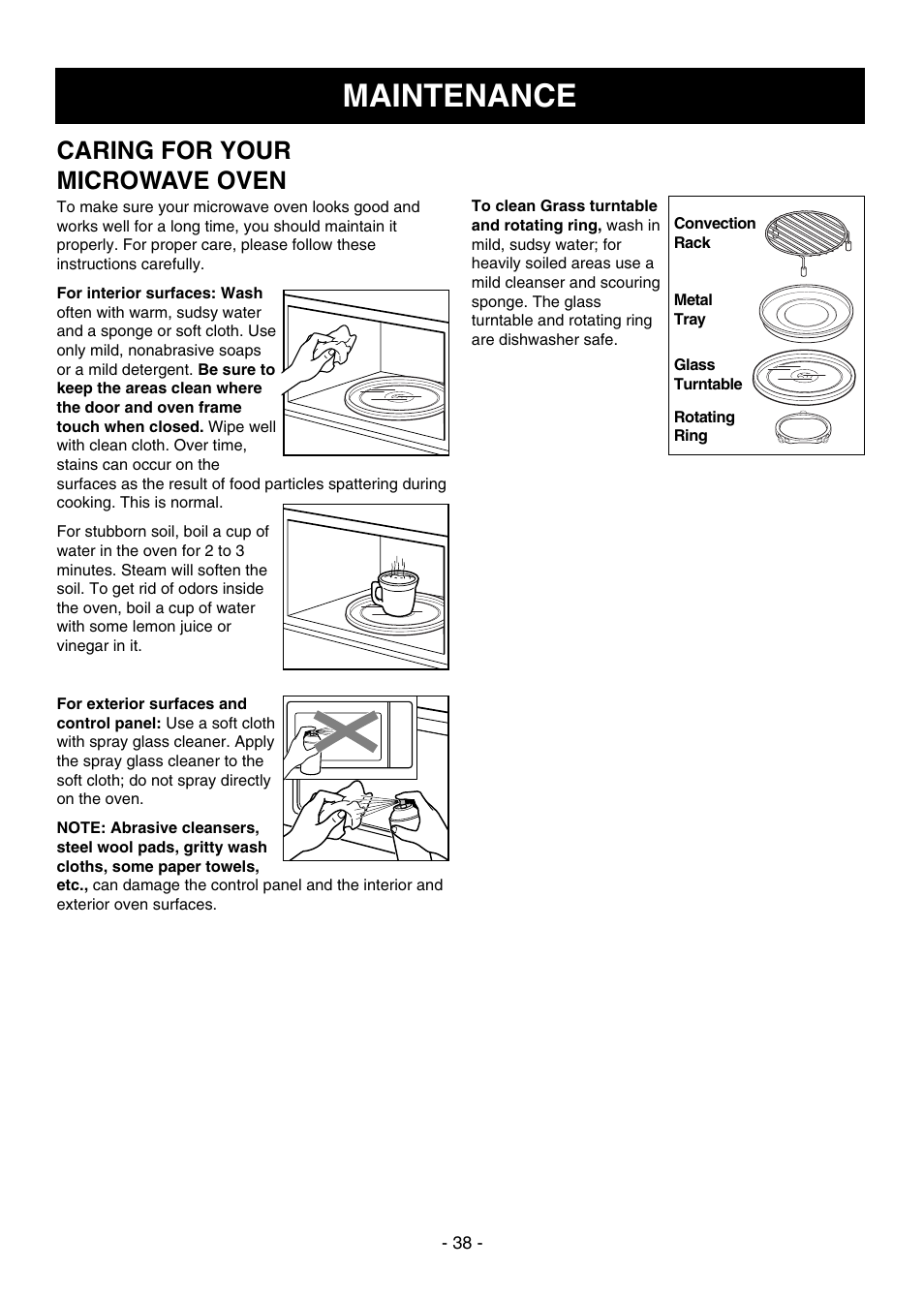 Maintenance, Caring for your microwave oven | Dometic DOTRC17SSC User Manual | Page 38 / 44