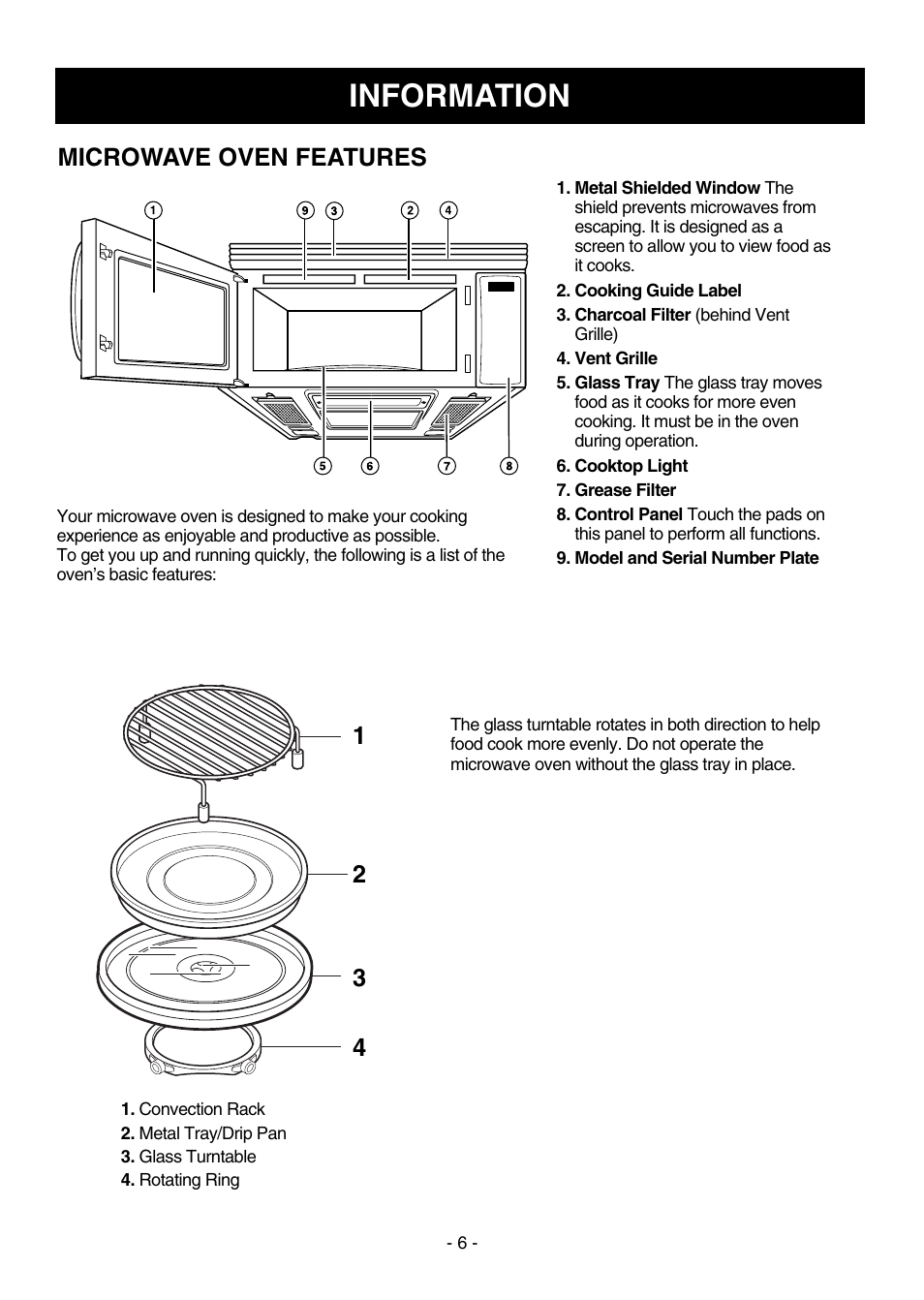 Information, Microwave oven features | Dometic DOTRC17SSC User Manual | Page 6 / 44