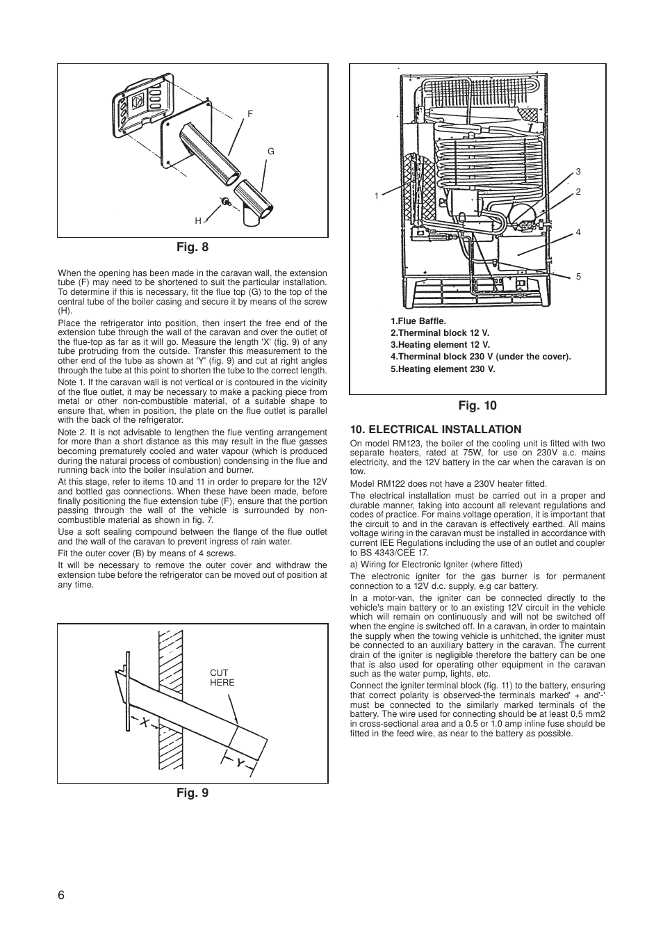 Fig. 8 fig. 9 fig. 10, Electrical installation | Dometic RM 123E User Manual | Page 6 / 12