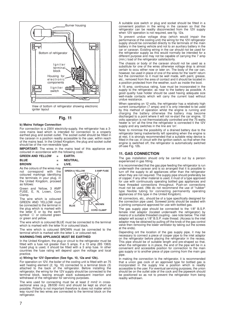 Fig. 11, Gas connection | Dometic RM 123E User Manual | Page 7 / 12
