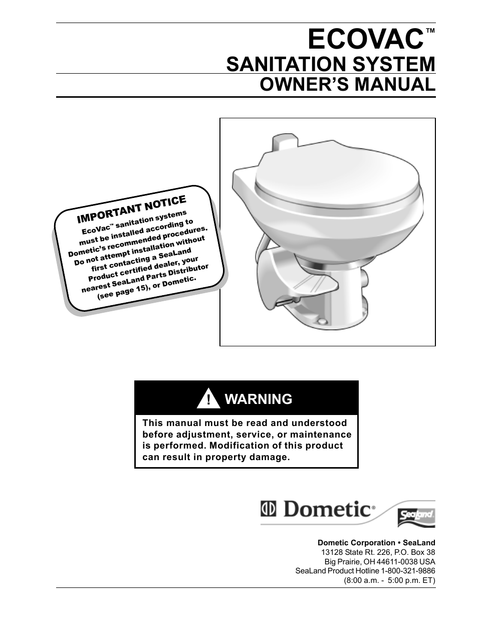 Dometic ECOVAC SANITATION SYSTEM User Manual | 16 pages