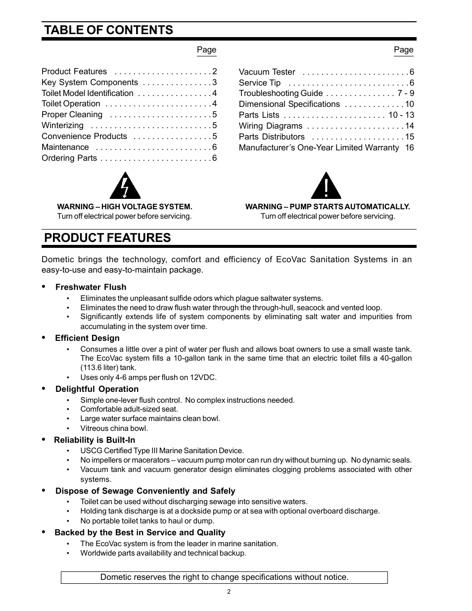 Dometic ECOVAC SANITATION SYSTEM User Manual | Page 2 / 16