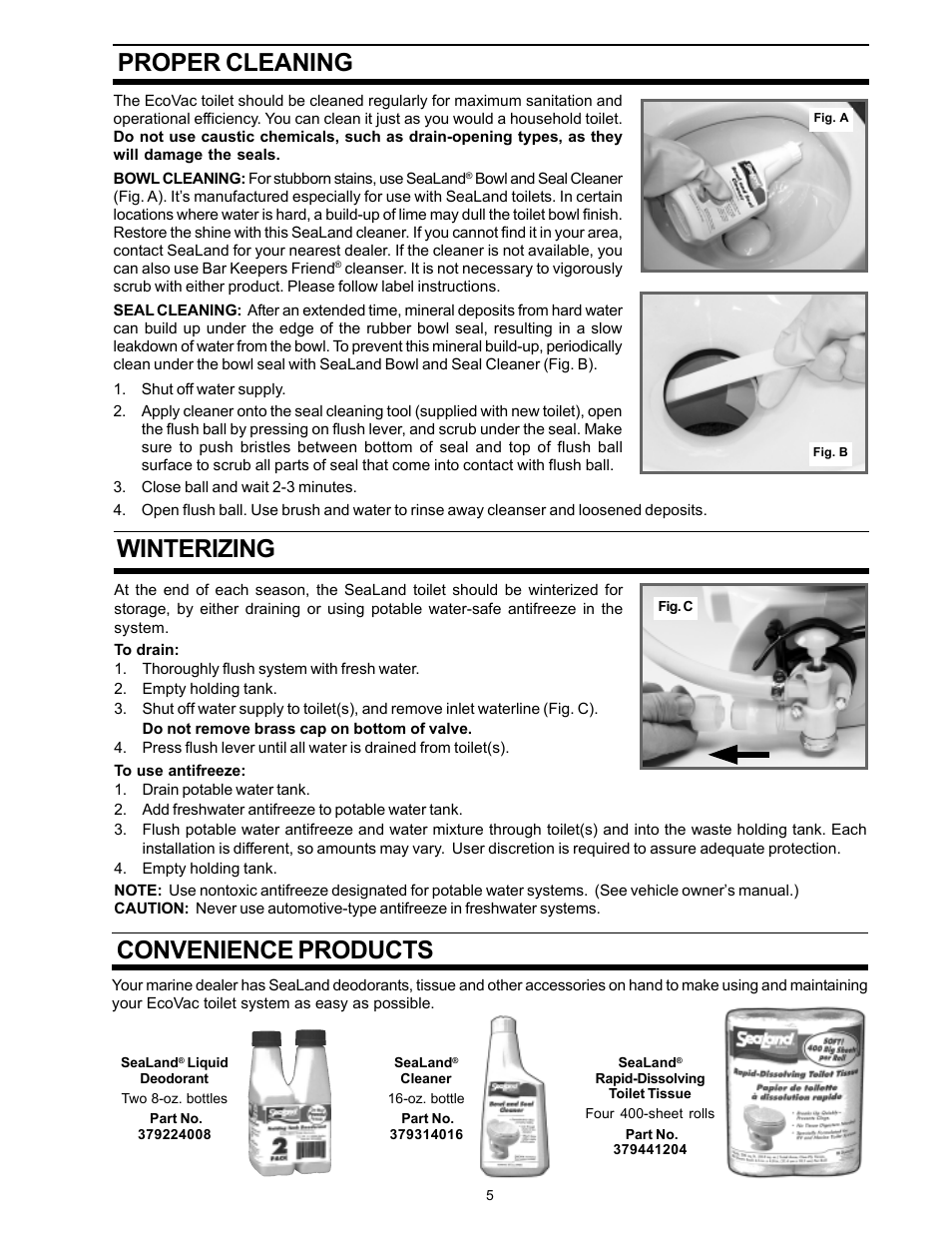 Proper cleaning, Winterizing, Convenience products | Dometic ECOVAC SANITATION SYSTEM User Manual | Page 5 / 16