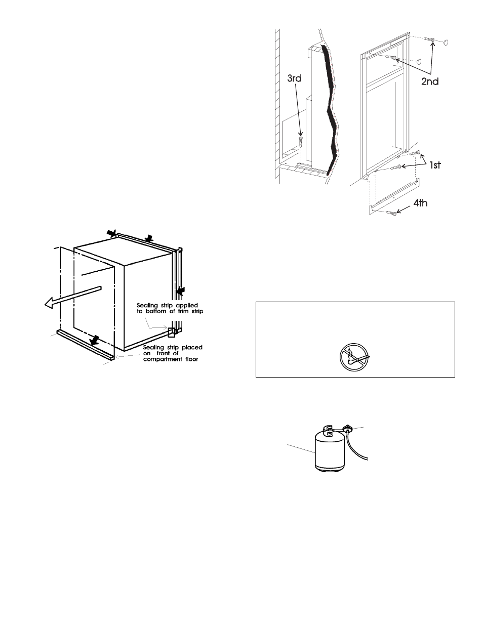 Installing refrigerator in enclosure, Gas connection, Warning | Dometic RM2612 User Manual | Page 4 / 12