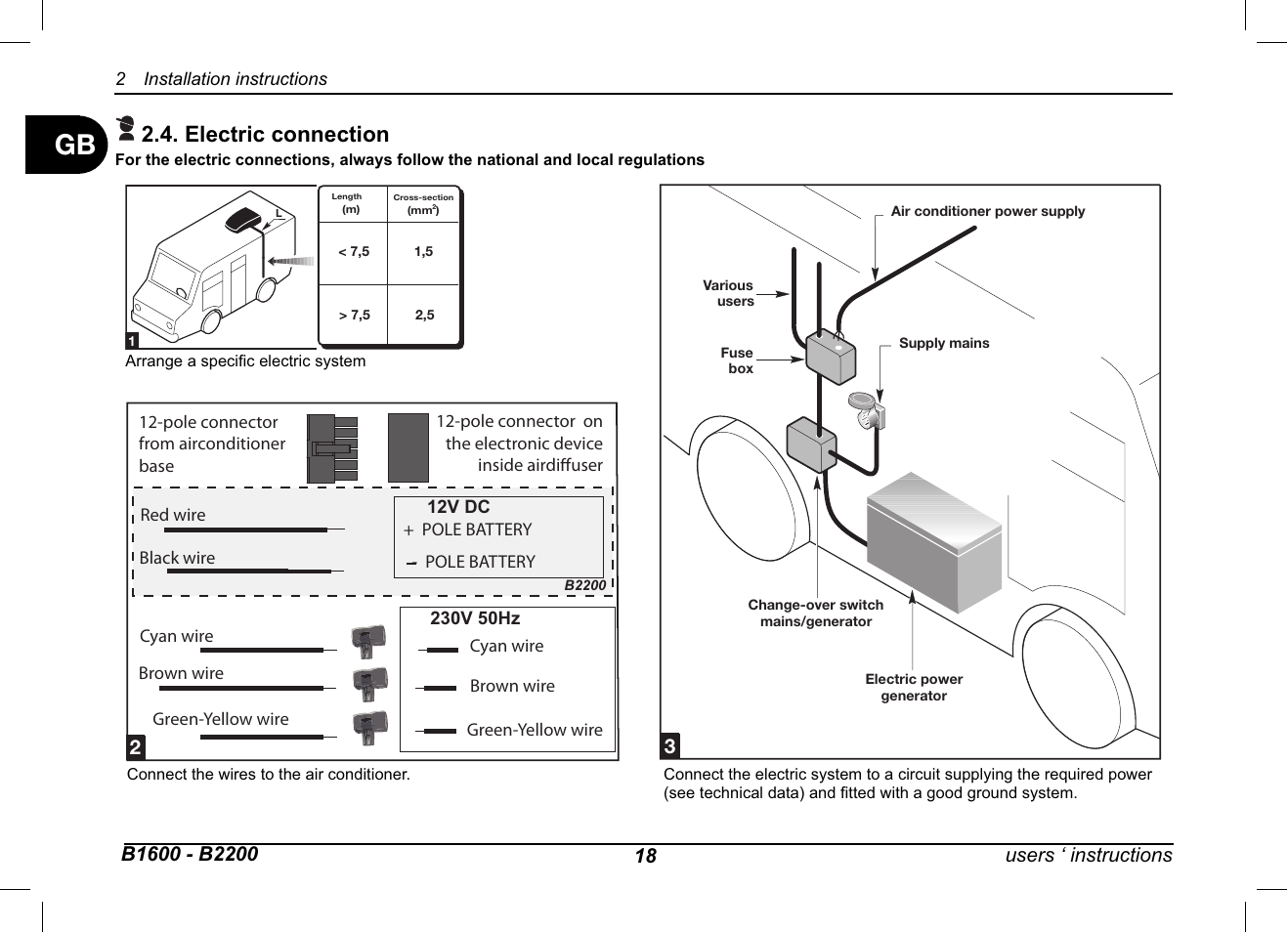 Electric connection | Dometic B2200 User Manual | Page 19 / 24