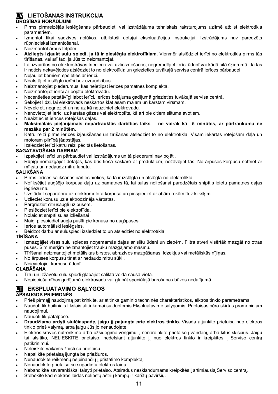 11 lv lieto anas instrukcija, Lt ekspluatavimo s lygos | Scarlett SC-1012 User Manual | Page 11 / 15