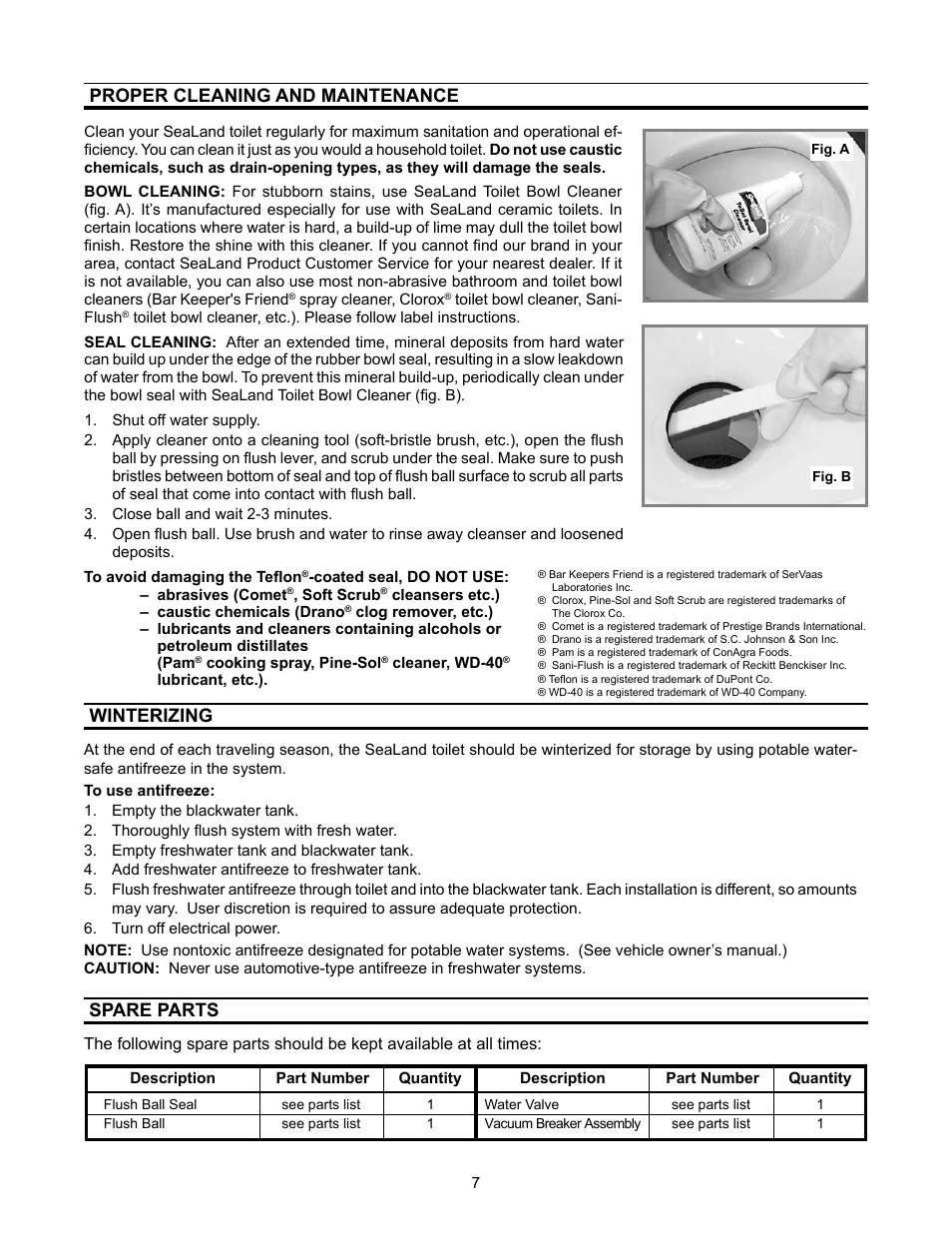 Proper cleaning and maintenance, Winterizing, Spare parts | Dometic 3200 Series User Manual | Page 7 / 12