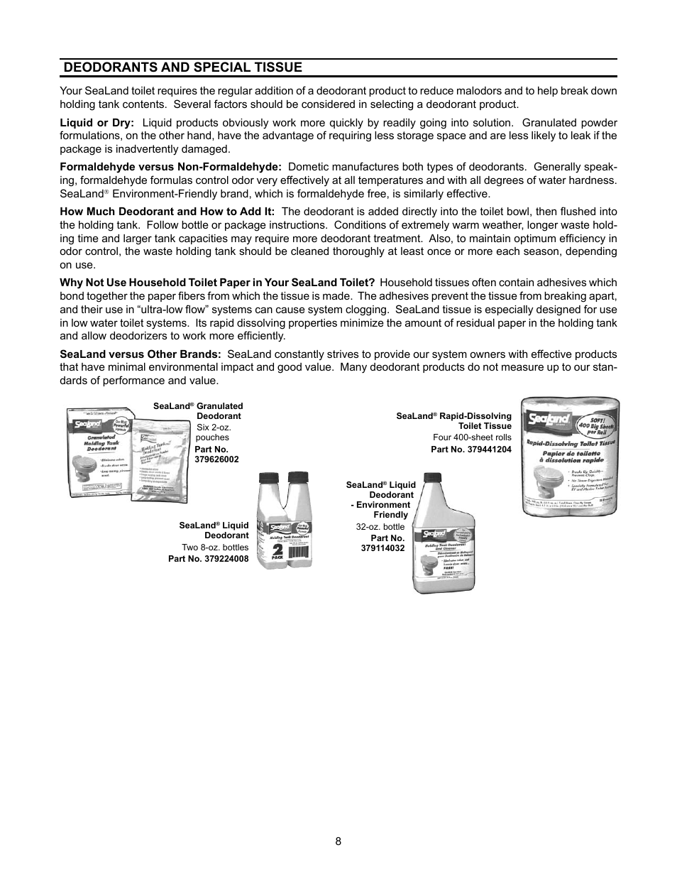 Deodorants and special tissue | Dometic 3200 Series User Manual | Page 8 / 12
