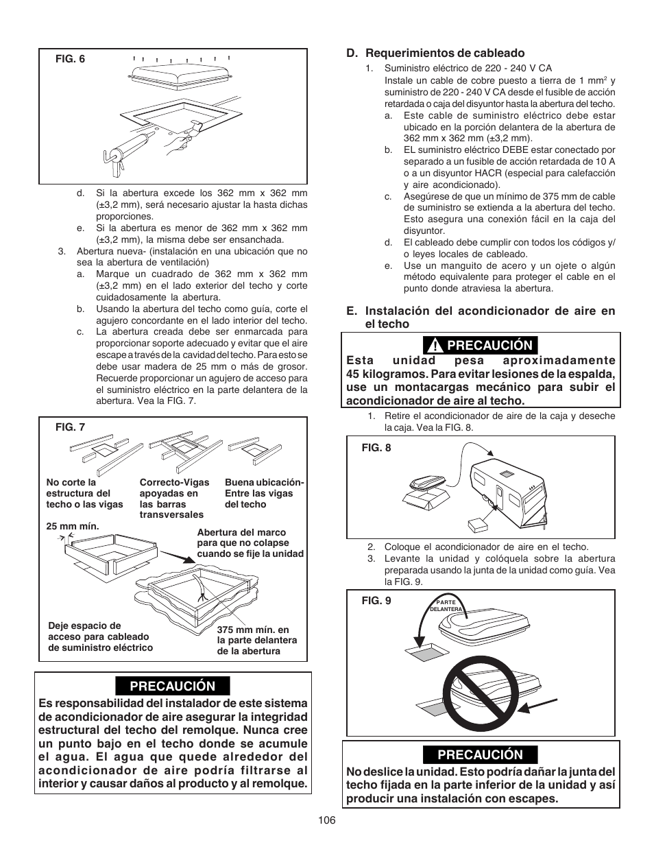 Precaución | Dometic CARAVAN B3200 User Manual | Page 105 / 120