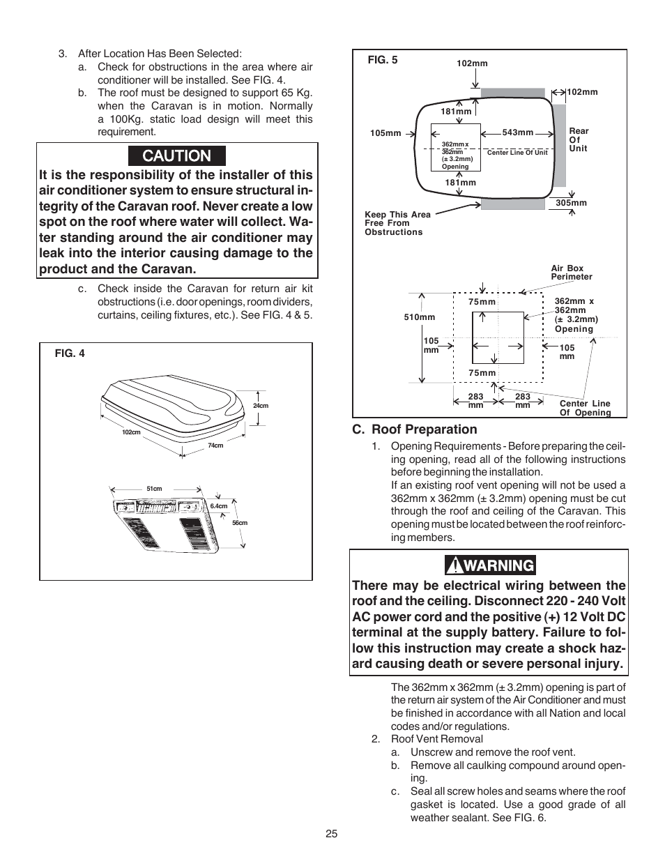 Caution, C. roof preparation | Dometic CARAVAN B3200 User Manual | Page 24 / 120