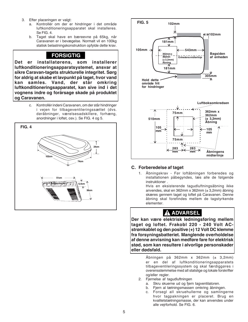 C. forberedelse af taget | Dometic CARAVAN B3200 User Manual | Page 4 / 120