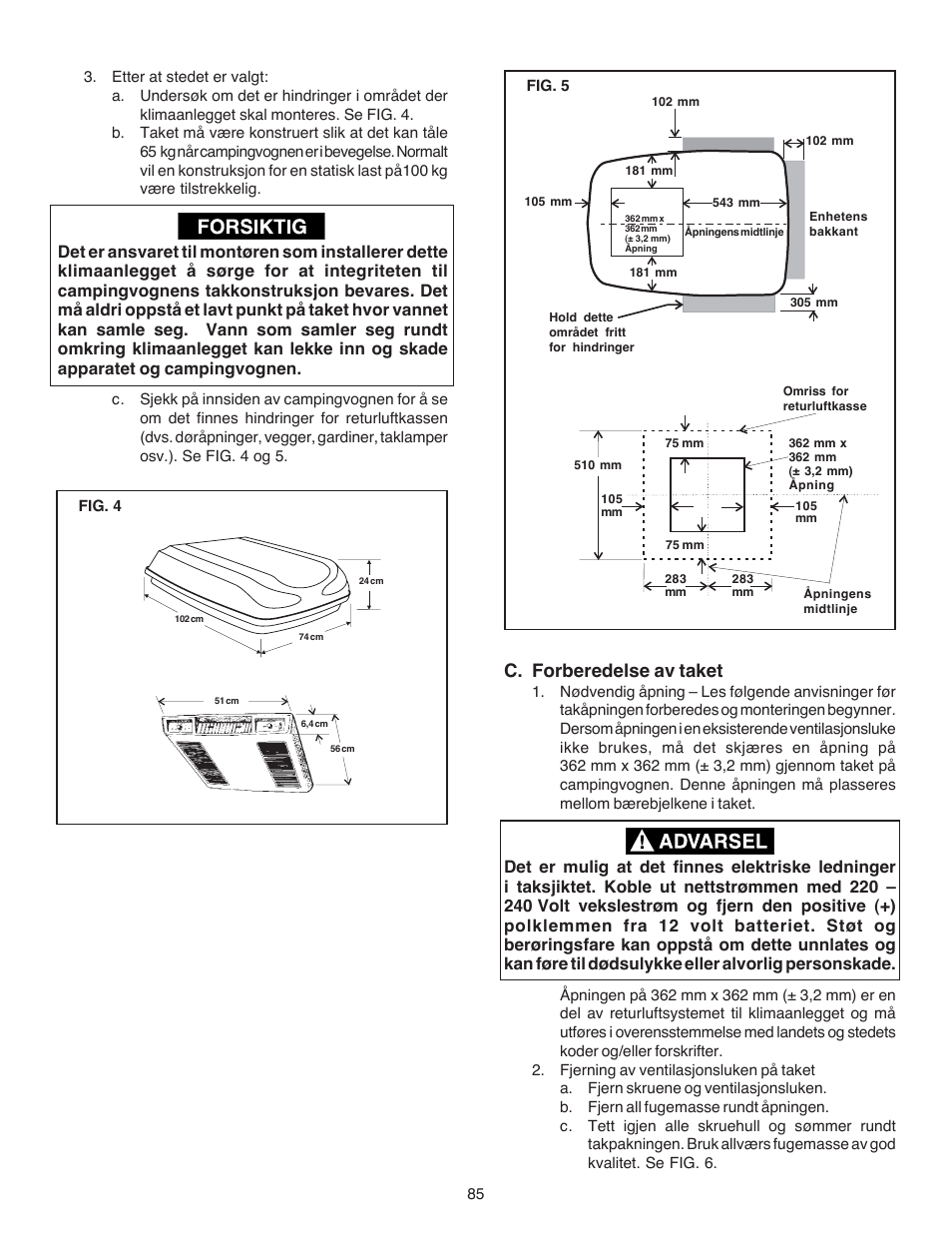 C. forberedelse av taket | Dometic CARAVAN B3200 User Manual | Page 84 / 120