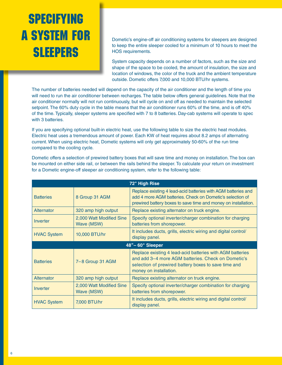 Specifying a system for sleepers | Dometic Battery-Powered Auxiliary Air Conditioning System User Manual | Page 6 / 12