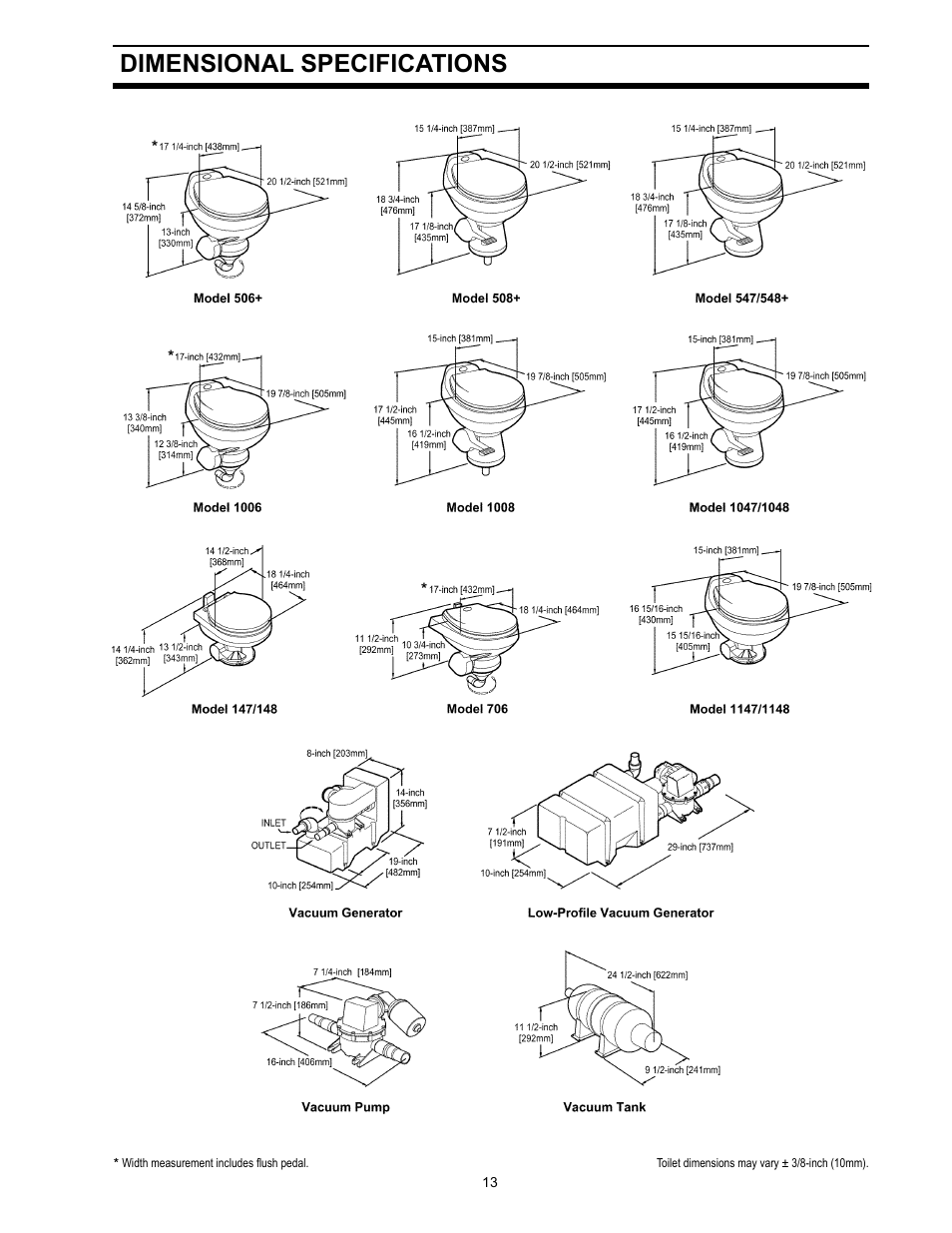 Dimensional specifications | Dometic 706 User Manual | Page 13 / 16