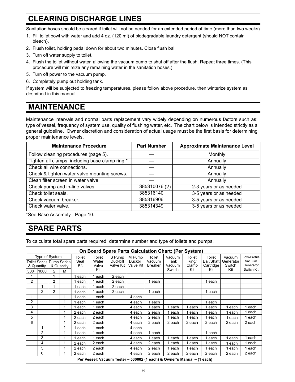 Clearing discharge lines, Maintenance, Spare parts | Dometic 706 User Manual | Page 6 / 16