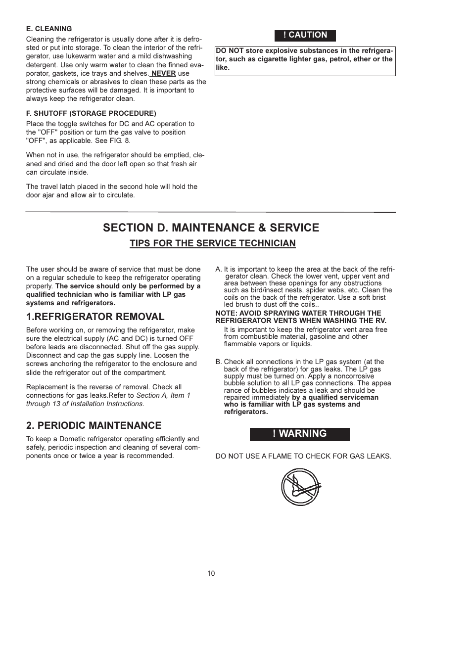 Refrigerator removal, Periodic maintenance, Warning | Tips for the service technician | Dometic RM 4223 User Manual | Page 10 / 12