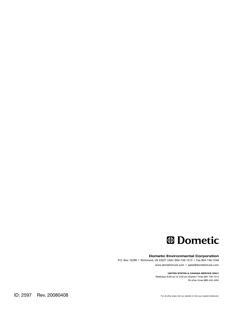 Dometic 2597 User Manual | 20 pages