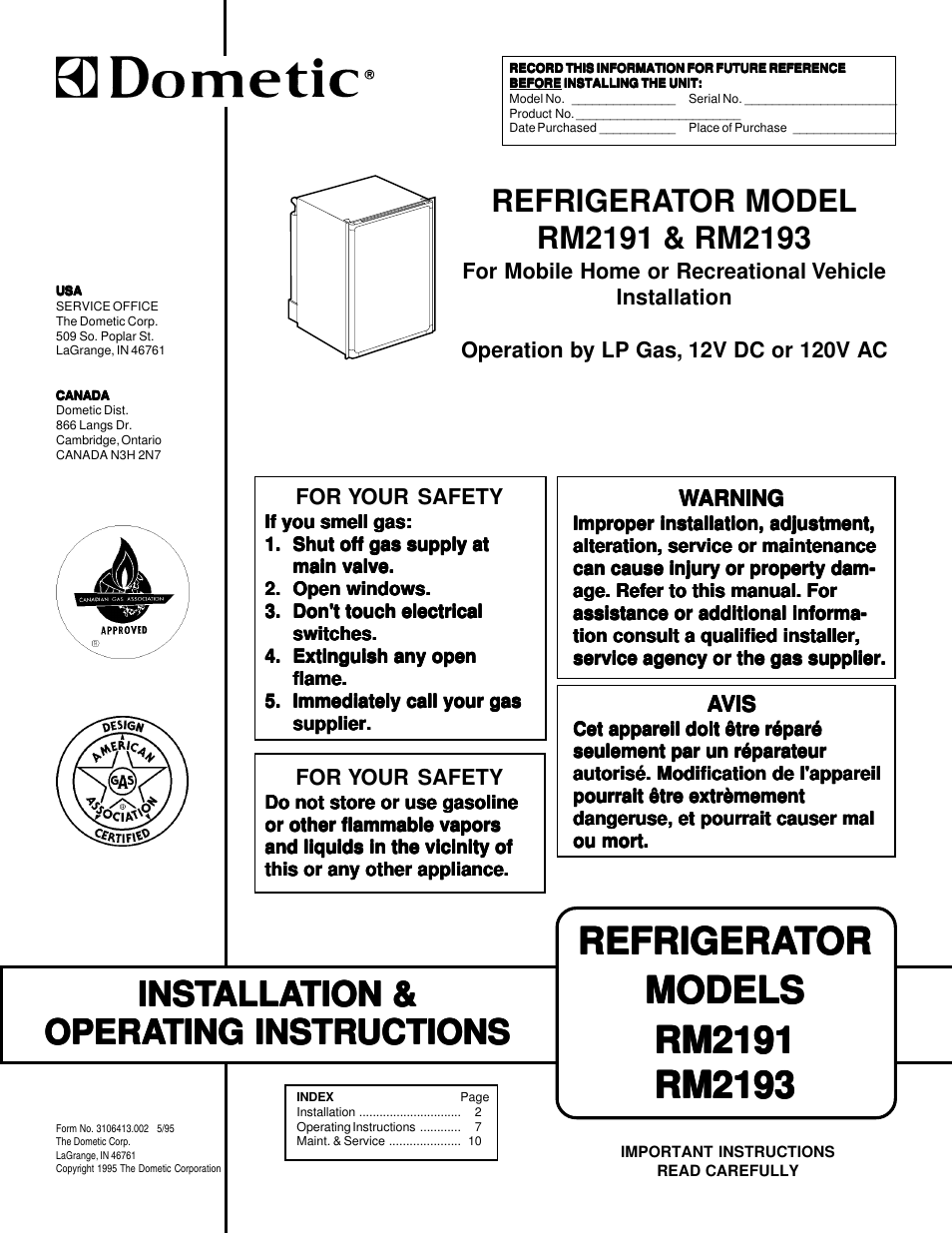 Dometic RM2191 & RM2193 User Manual | 12 pages