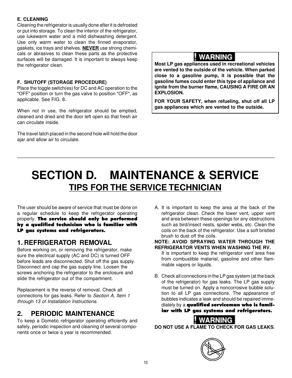 Tips for the service technician, Refrigerator removal, Periodic maintenance | Dometic RM2191 & RM2193 User Manual | Page 10 / 12
