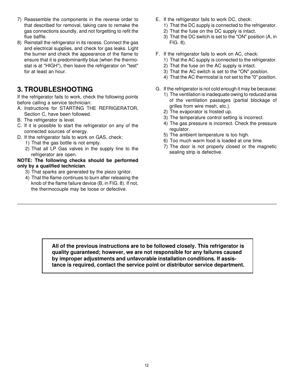 Troubleshooting | Dometic RM2191 & RM2193 User Manual | Page 12 / 12