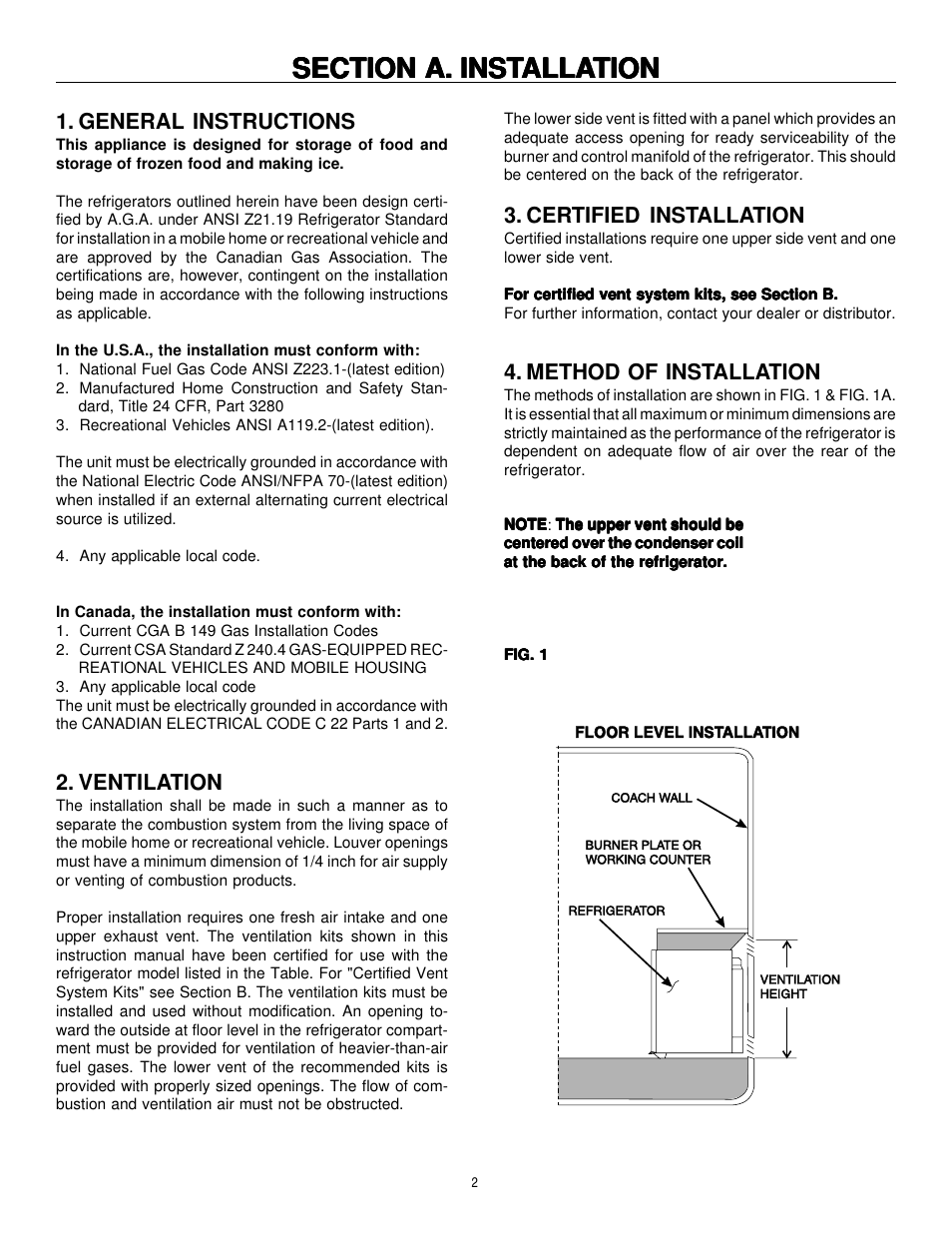 Ventilation, General instructions, Certified installation | Method of installation | Dometic RM2191 & RM2193 User Manual | Page 2 / 12