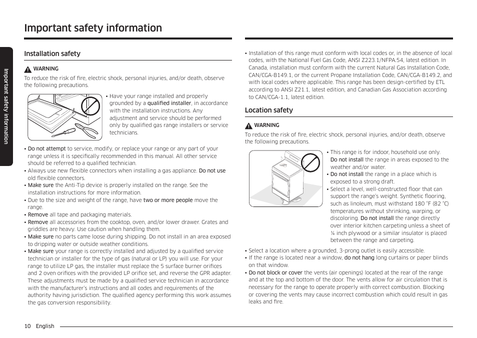 Important safety information | Samsung 30 Inch Freestanding Gas Smart Range Owners Guide User Manual | Page 10 / 164