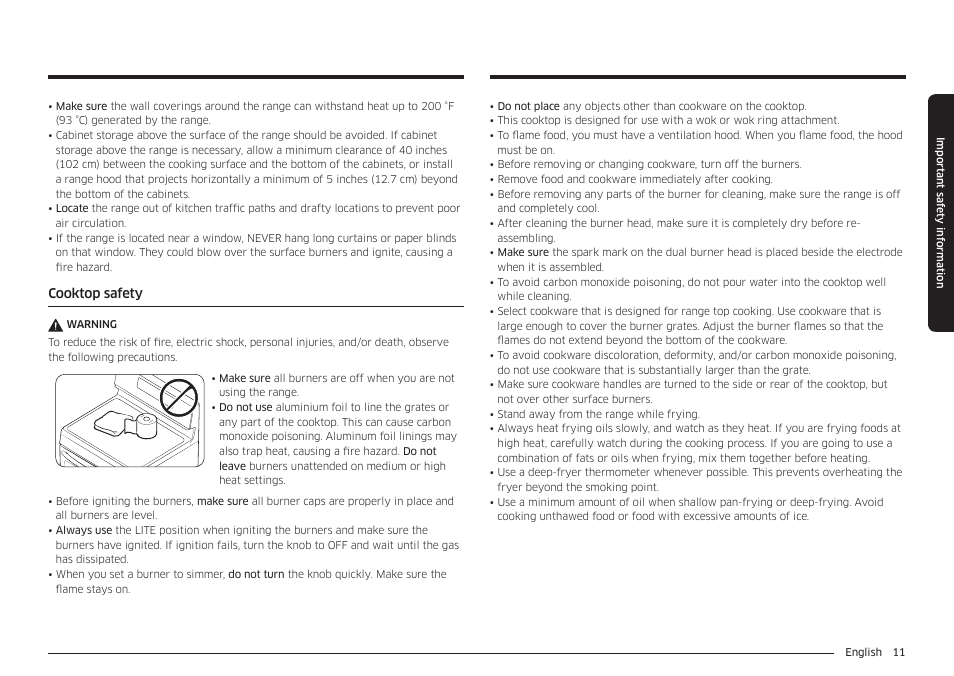 Samsung 30 Inch Freestanding Gas Smart Range Owners Guide User Manual | Page 11 / 164