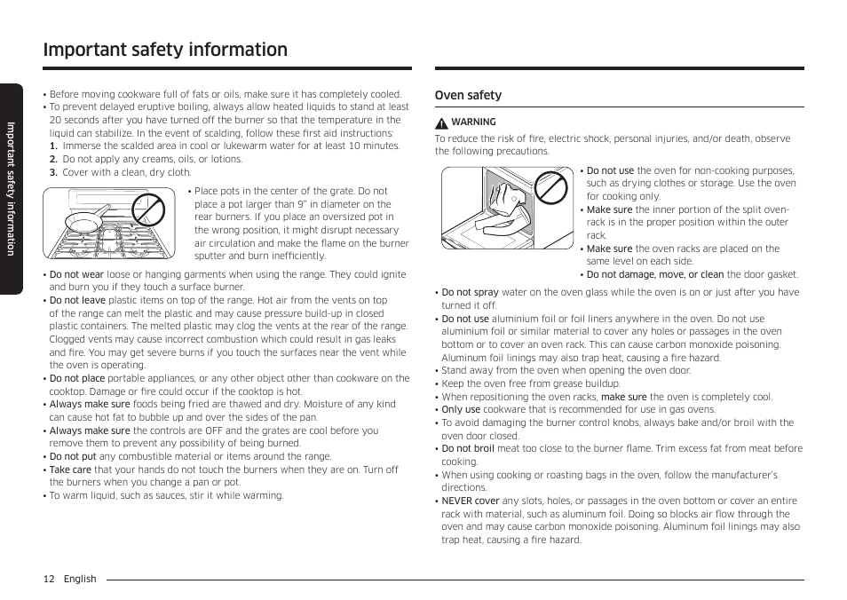 Important safety information | Samsung 30 Inch Freestanding Gas Smart Range Owners Guide User Manual | Page 12 / 164