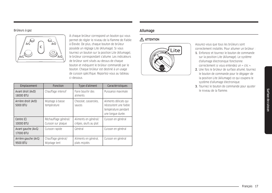 Allumage, Allumage 17 | Samsung 30 Inch Freestanding Gas Smart Range Owners Guide User Manual | Page 127 / 164