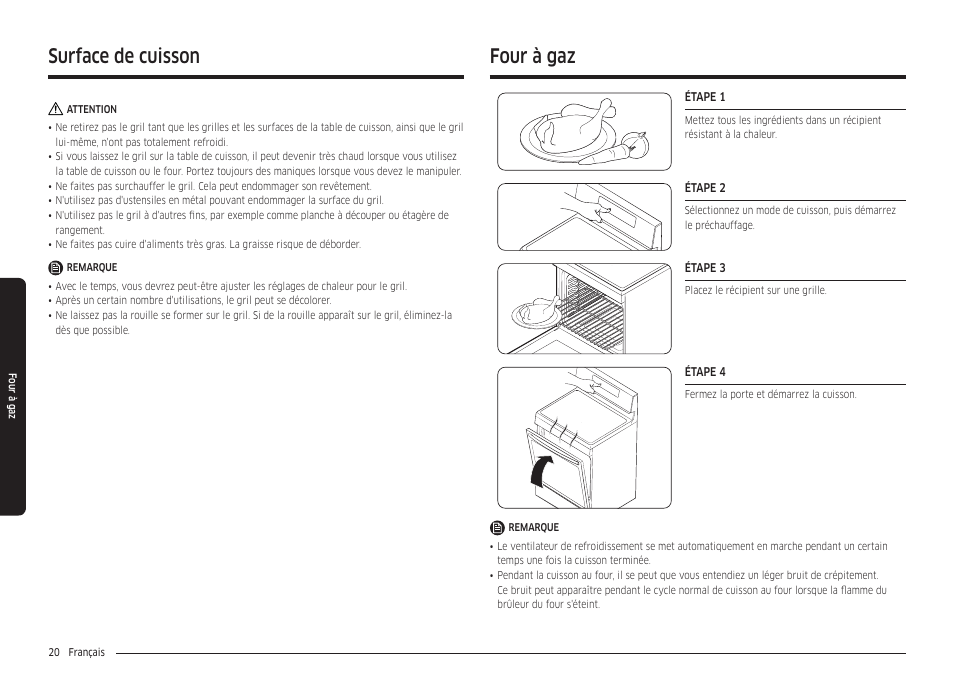 Four à gaz, Surface de cuisson | Samsung 30 Inch Freestanding Gas Smart Range Owners Guide User Manual | Page 130 / 164