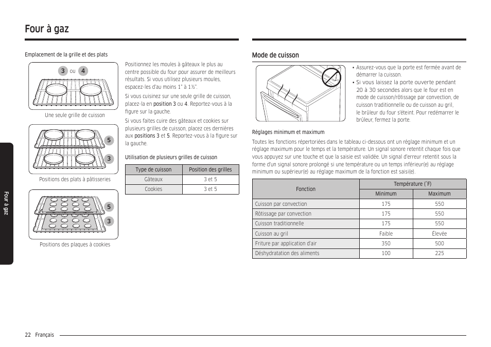 Mode de cuisson, Four à gaz | Samsung 30 Inch Freestanding Gas Smart Range Owners Guide User Manual | Page 132 / 164